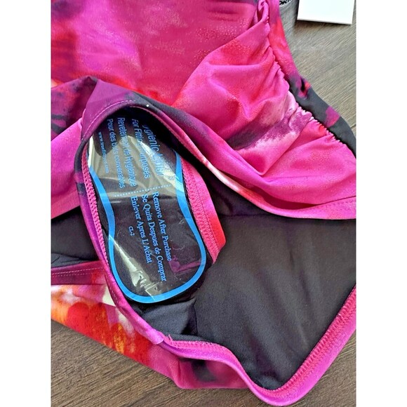 DKNY Women's Tie-Back Halter-Style one piece swimsuit Pink Multicolor Size Small - Picture 7 of 11